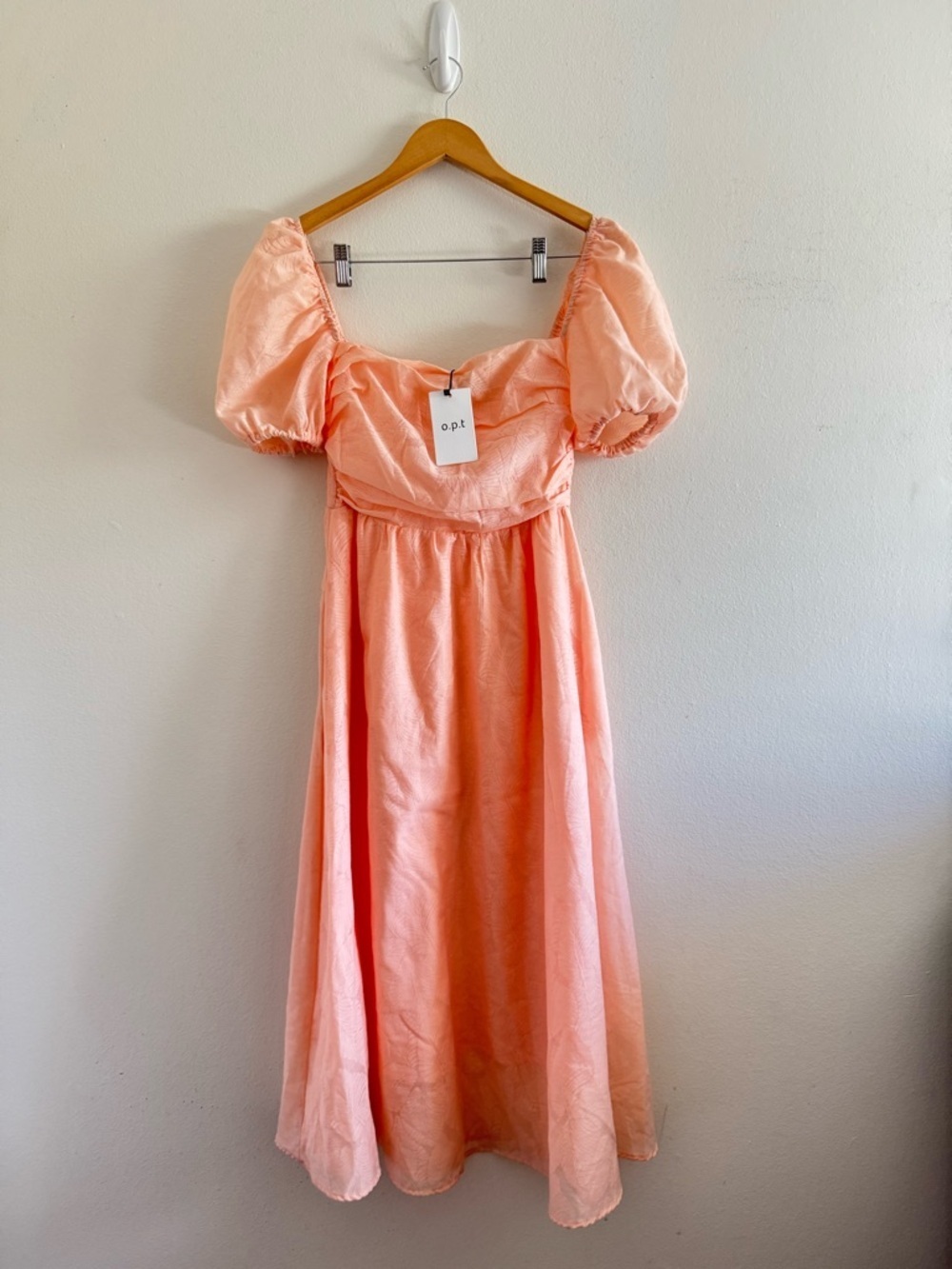 NWT O. P. T River Peach Puff Square Neck Puff Sleeve Cottagecore  Maxi Dress M
